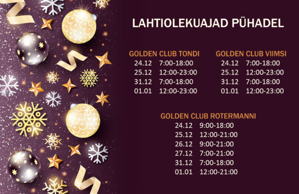 Klubide ja mängutubade lahtiolekuajad pühadel