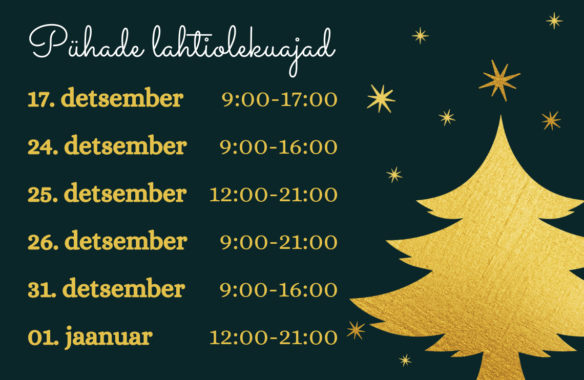 Pühade lahtiolekuajad