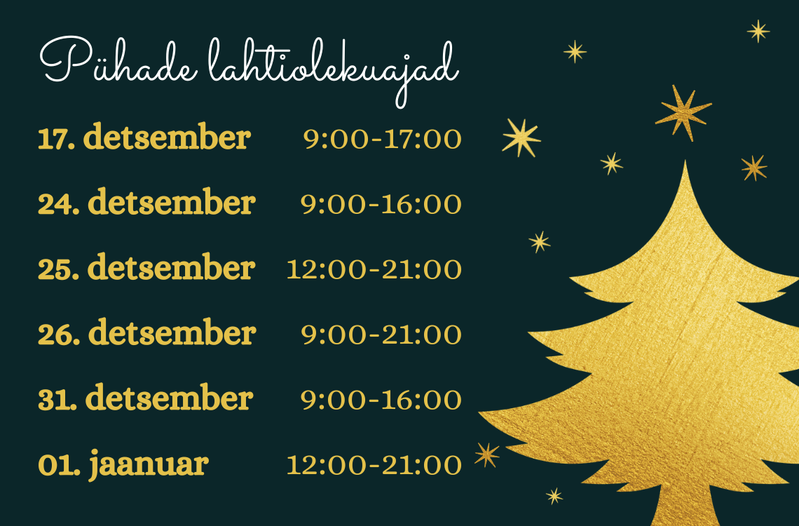 Pühade lahtiolekuajad