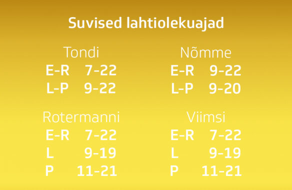 Suvised lahtiolekuajad 1. juunist